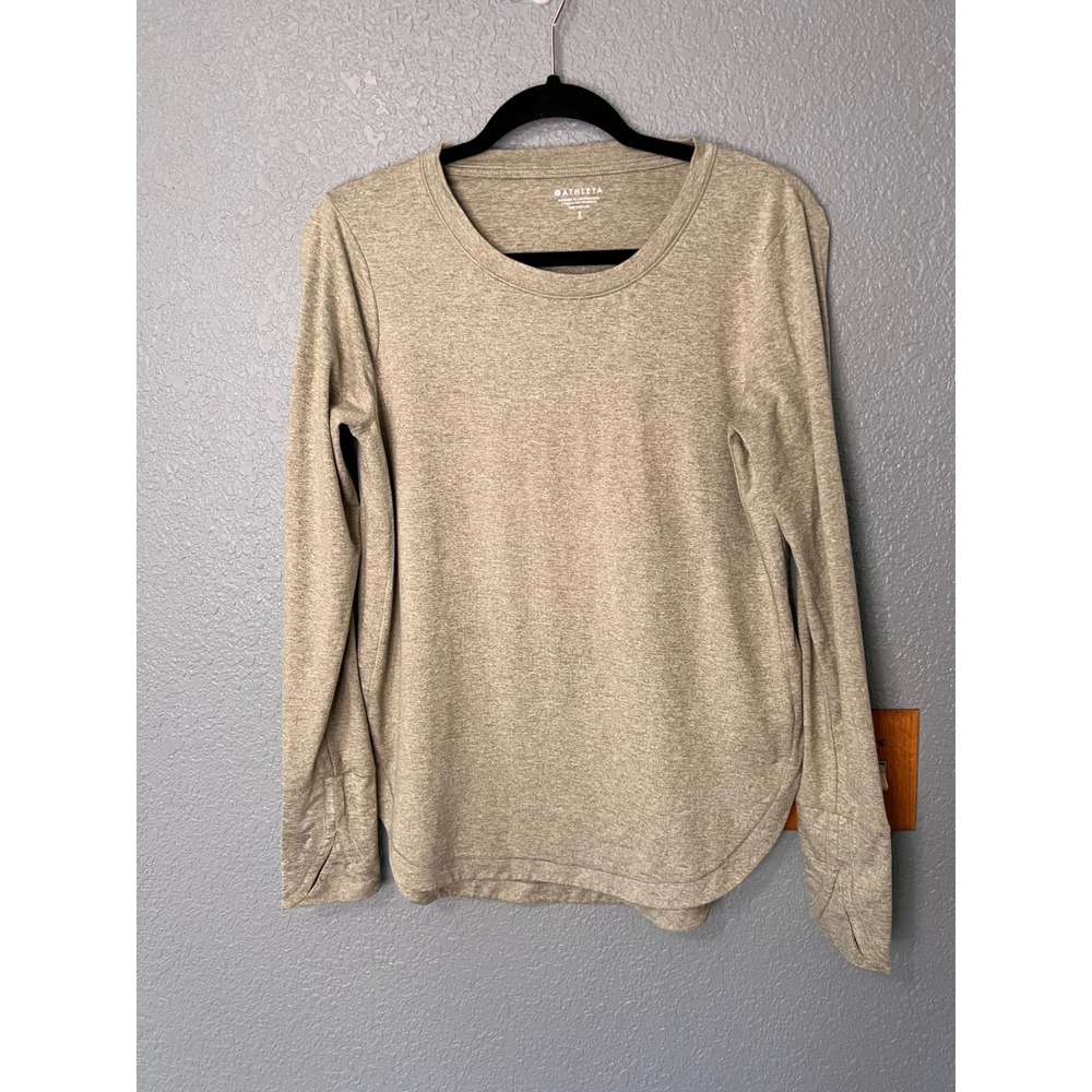 Athleta Uptempo Top Long Sleeve Thumbholes Heathered Green Small 382880-38